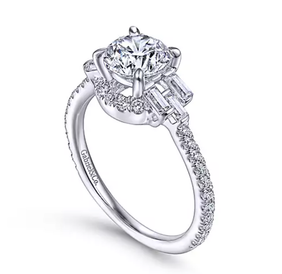 Pierce - Art Deco 14K White Gold Round Halo Diamond Engagement Ring