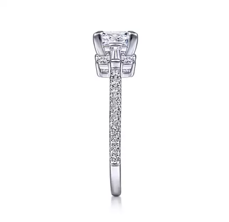 Norita - Vintage Inspired 14k White Gold Princess Cut Three Stone Diamond Engagement Ring