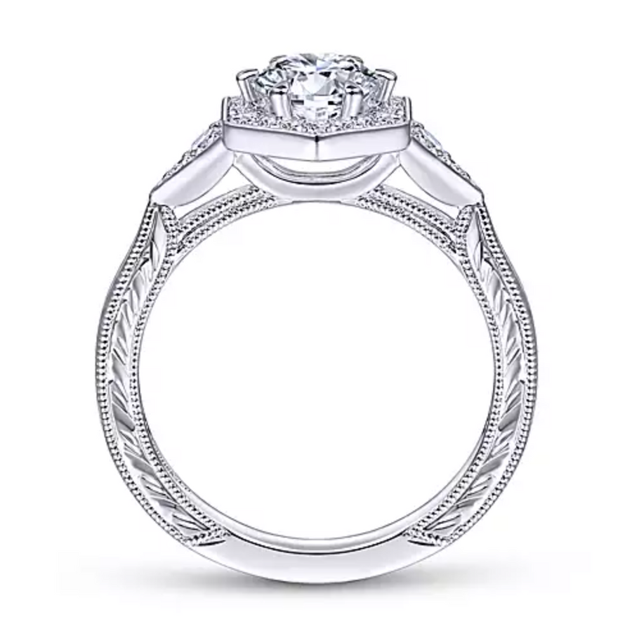 Kiaran - Art Deco 14K White Gold Round Halo Diamond Engagement Ring