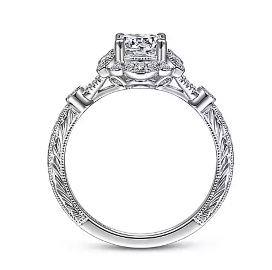 Keltie - Vintage Inspired 14K White Gold Round Halo Diamond Engagement Ring