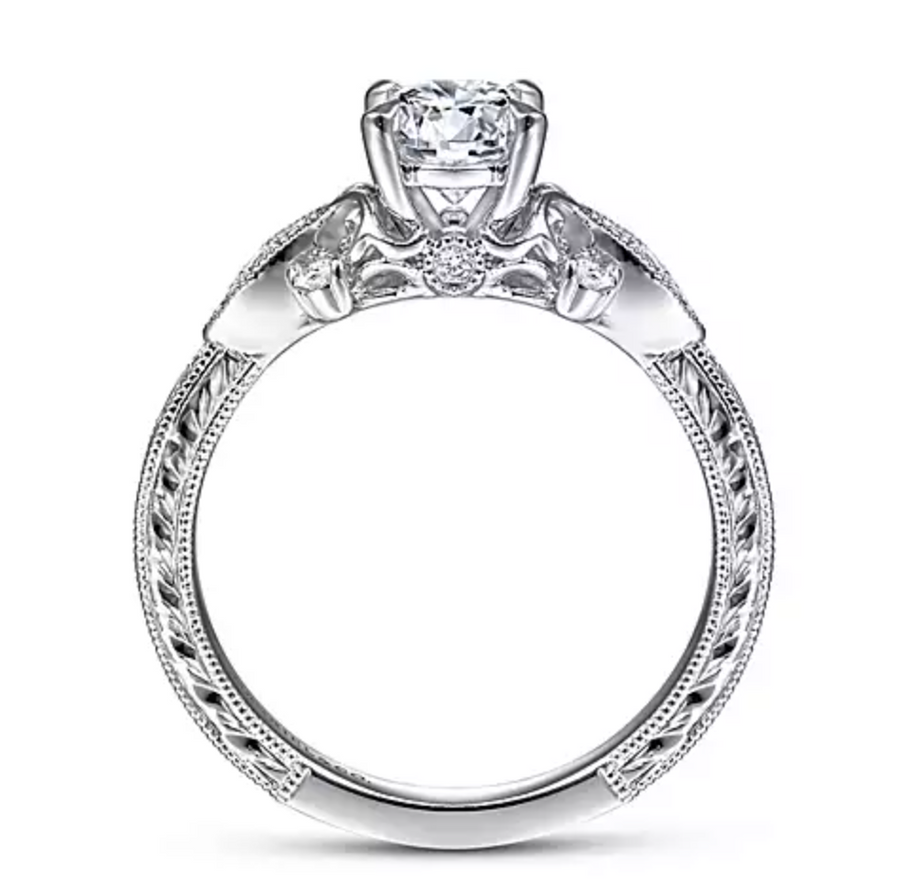 Solene - Vintage Inspired 14K White Gold Round Diamond Engagement Ring