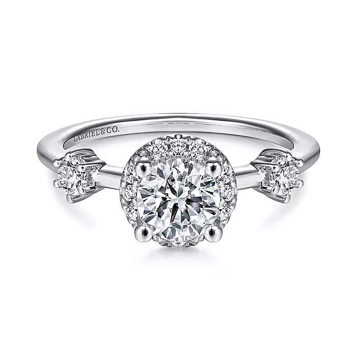 Melora - 14K White Gold Round Halo Diamond Engagement Ring