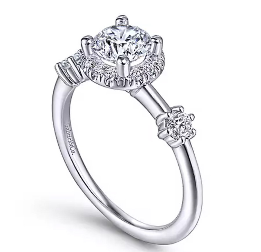 Melora - 14K White Gold Round Halo Diamond Engagement Ring