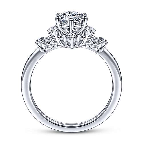 Chiffon - 14K White Gold Starburst Halo Round Diamond Engagement Ring
