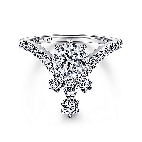 Royalty - 14K White Gold Round V Shape Diamond Engagement Ring