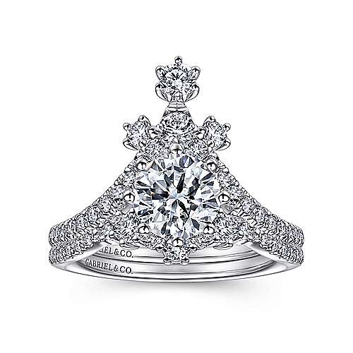 Royalty - 14K White Gold Round V Shape Diamond Engagement Ring