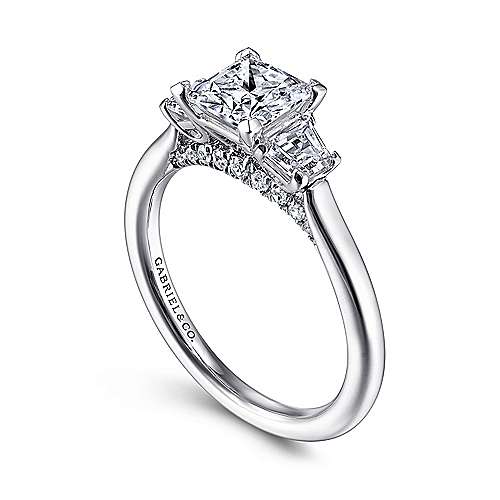 Harbor - 14K White Gold Princess Cut Three Stone Diamond Engagement Ring