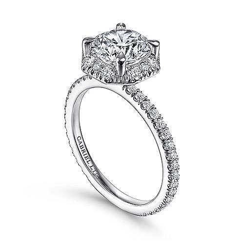 Adagio - 18K White Gold Octagonal Halo Round Diamond Engagement Ring