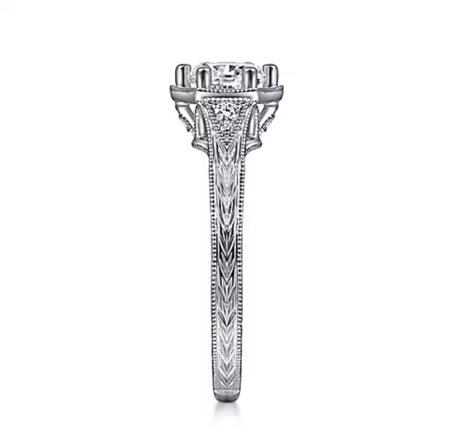 Priya - Vintage Inspired 14K White Gold Round Diamond Engagement Ring