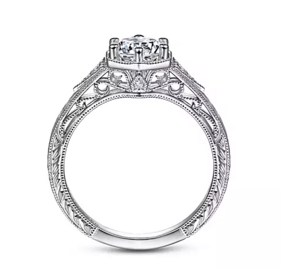 Priya - Vintage Inspired 14K White Gold Round Diamond Engagement Ring