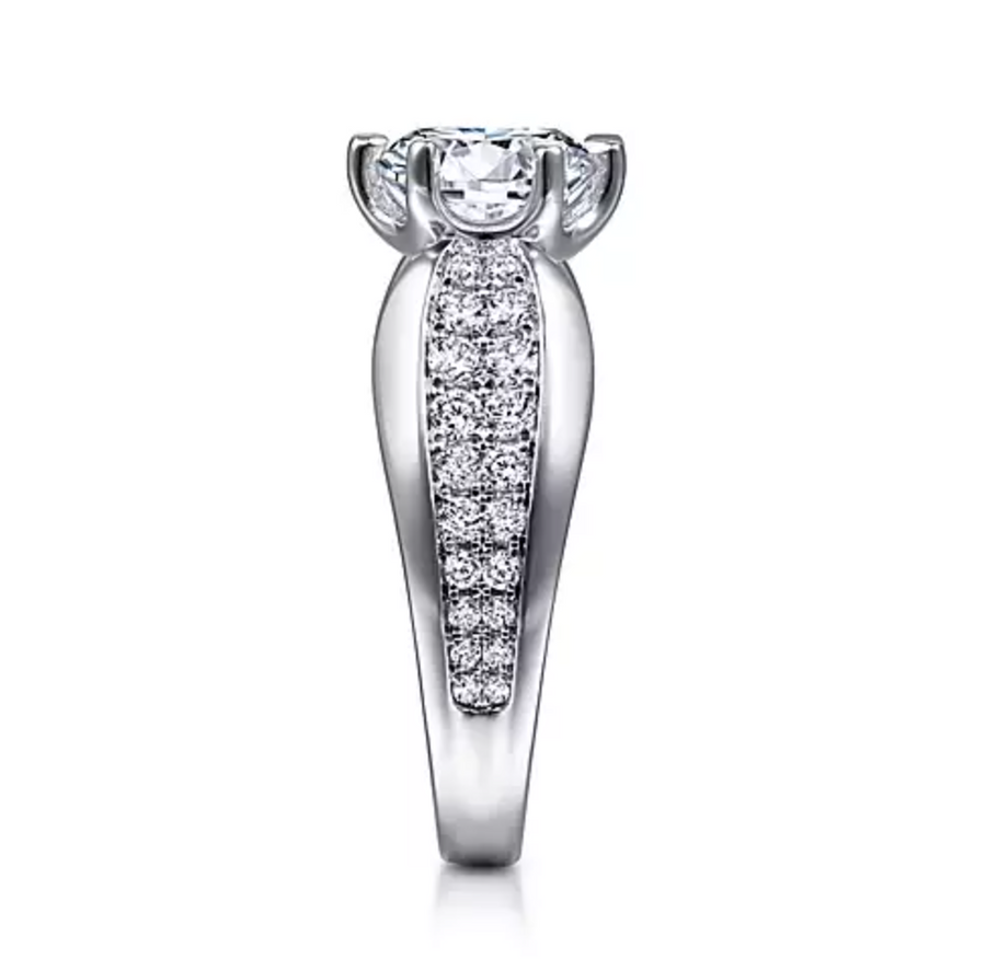 Ember - 14K White Gold Wide Band Round Diamond Engagement Ring