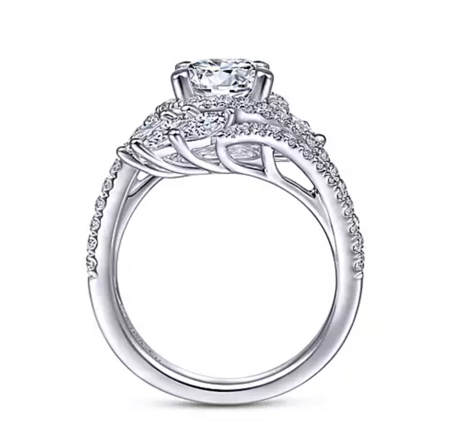 Electra - 14K White Gold Round Halo Diamond Bypass Engagement Ring
