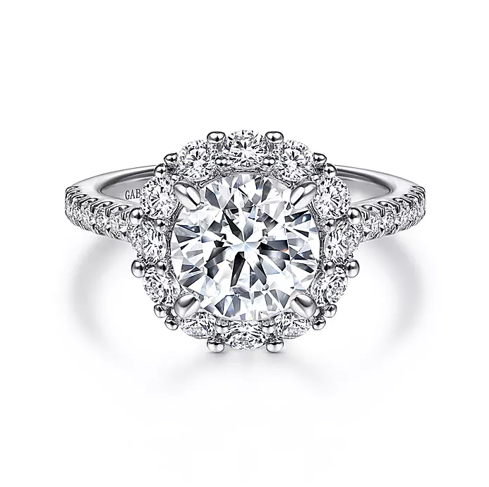 Charmaine - 14K White Gold Round Halo Diamond Engagement Ring