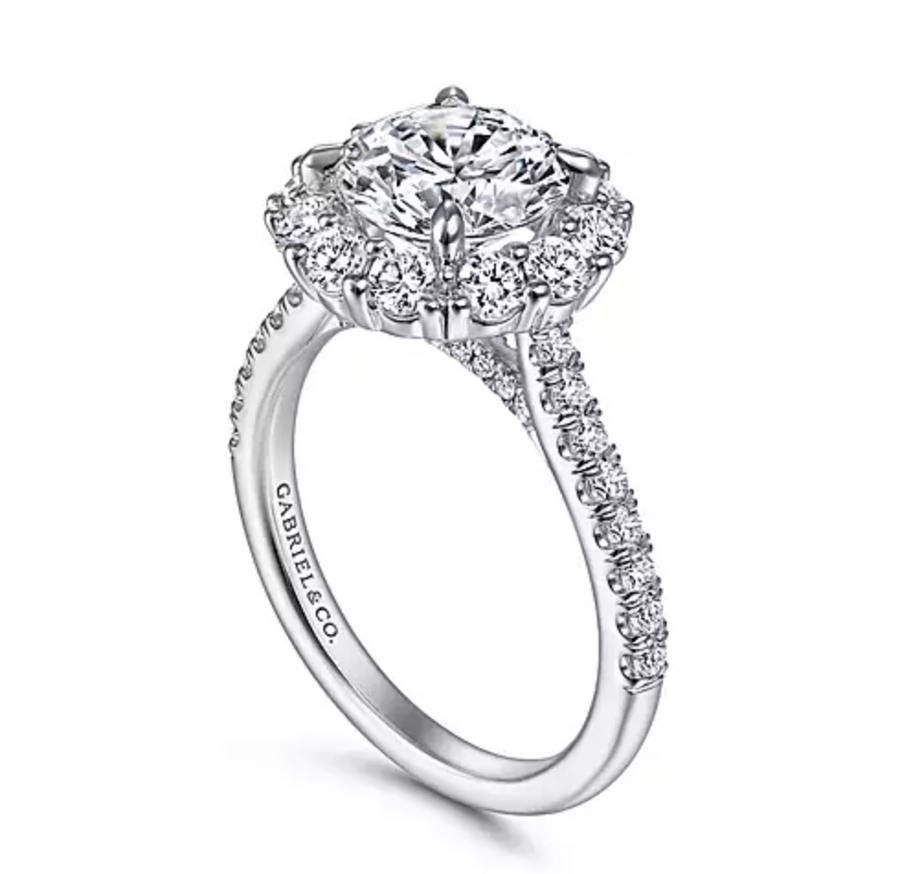 Charmaine - 14K White Gold Round Halo Diamond Engagement Ring