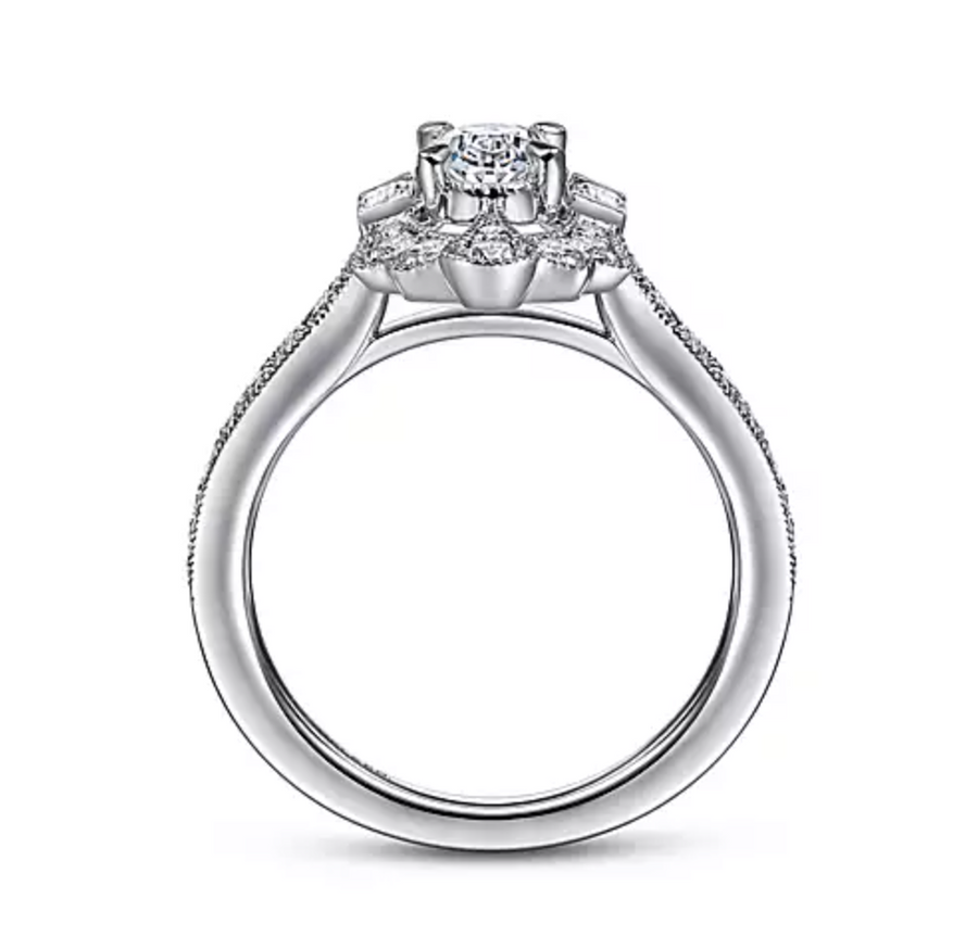 Duchess - Art Deco 14K White Gold Oval Halo Diamond Engagement Ring