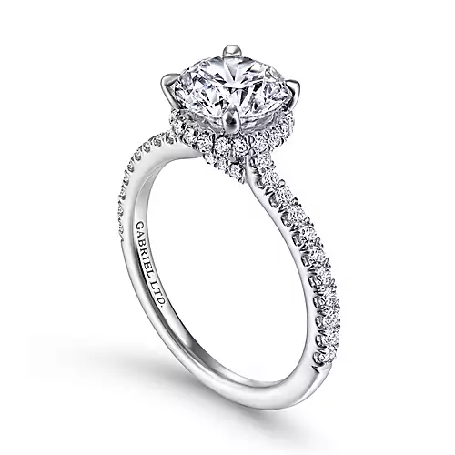 Rocco - 18K White Gold Hidden Halo Round Diamond Engagement Ring