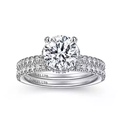 Rocco - 18K White Gold Hidden Halo Round Diamond Engagement Ring