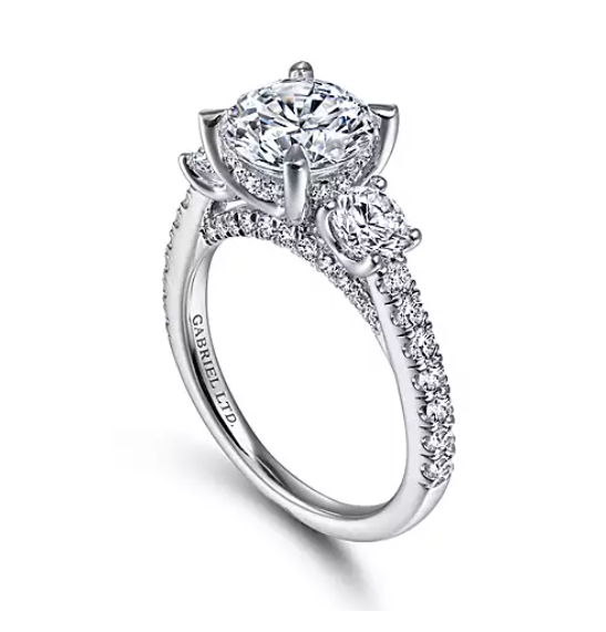 Finian - 18K White Gold Round 3 Stone Diamond Engagement Ring