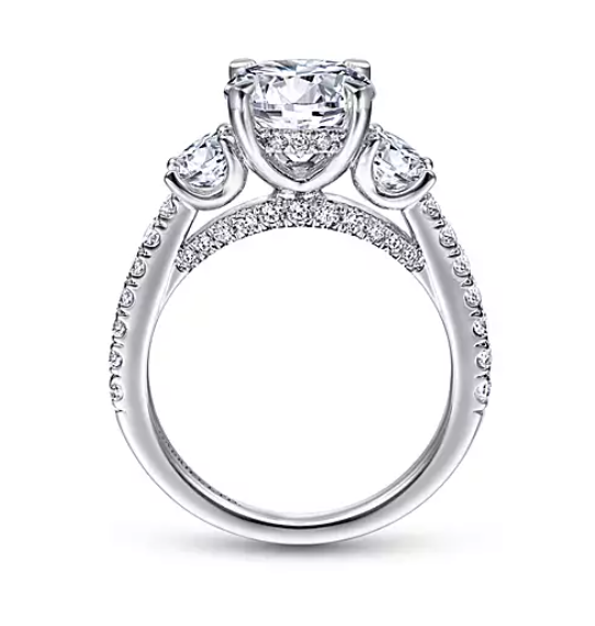 Finian - 18K White Gold Round 3 Stone Diamond Engagement Ring