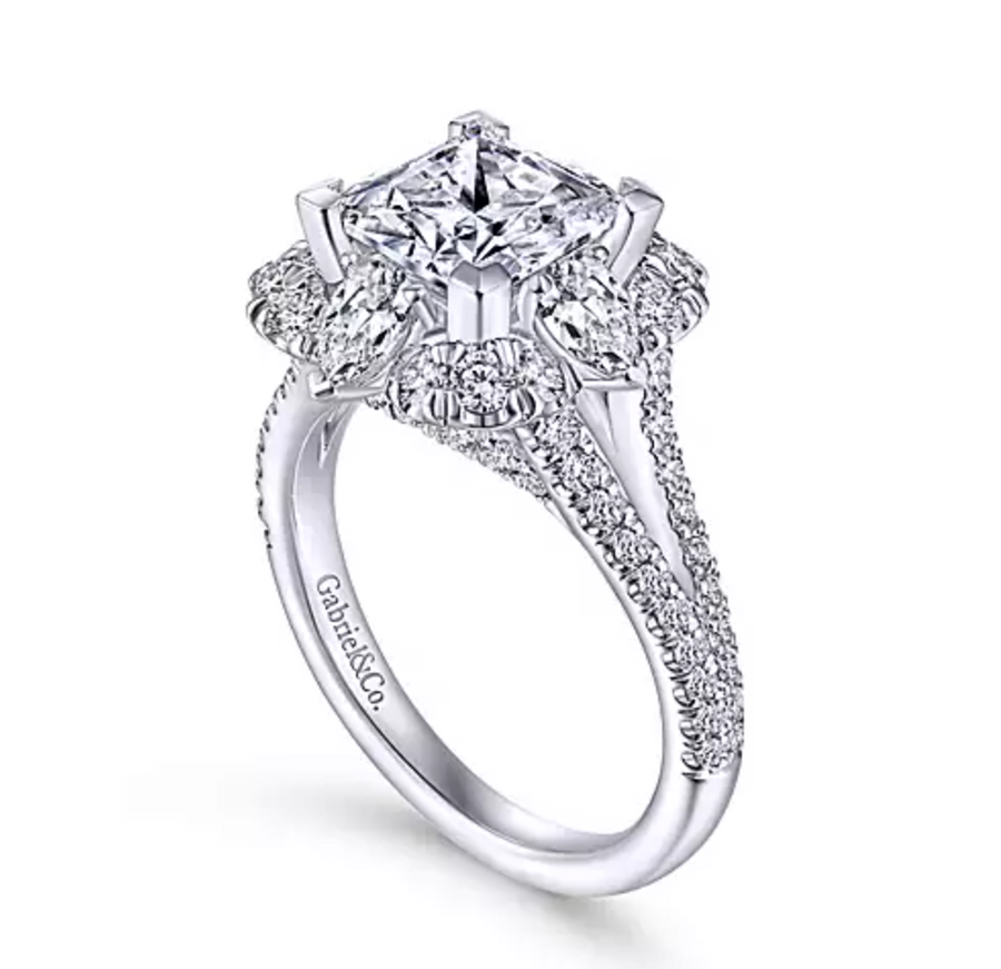 Aphrodite - Art Deco 14K White Gold Fancy Halo Princess Cut Diamond Engagement Ring
