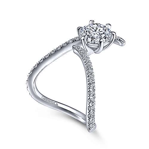 Celestial - 14K White Gold Free Form Round Diamond Engagement Ring