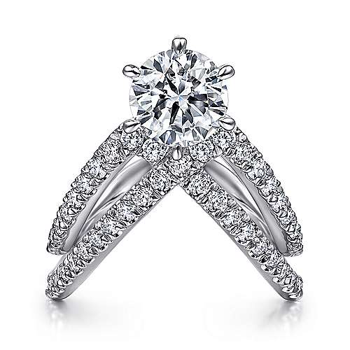 Atlantis - 14K White Gold Free Form Round Diamond Engagement Ring