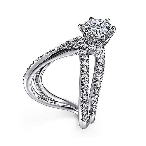 Atlantis - 14K White Gold Free Form Round Diamond Engagement Ring