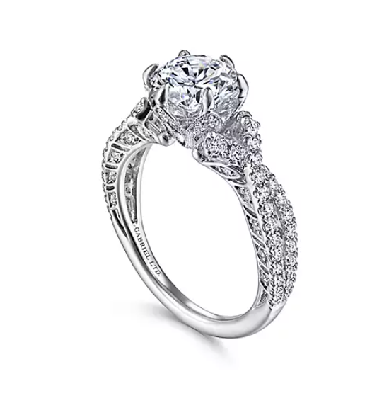 Cornetto - Vintage Inspired 18K White Gold Twisted Round Diamond Engagement Ring