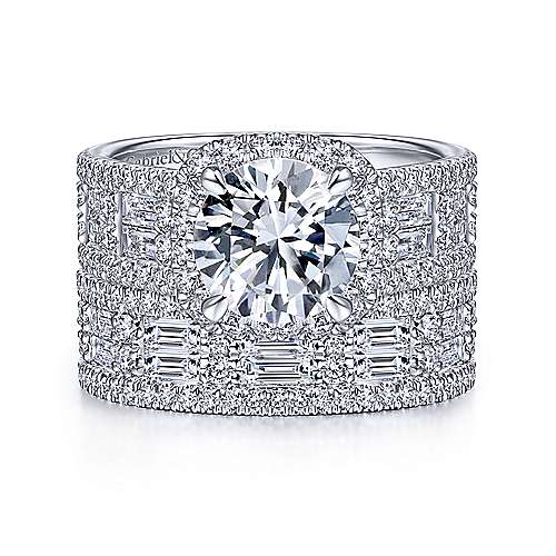Zyra - 14K White Gold Cushion Halo Round Diamond Engagement Ring