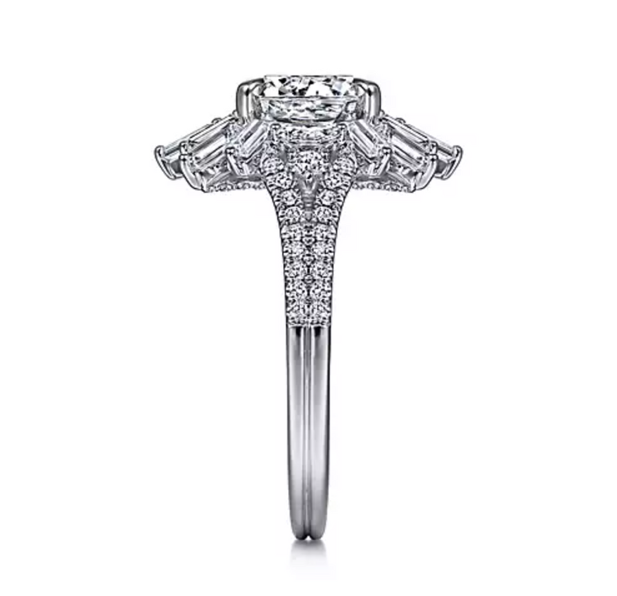 Rapture - Art Deco 14K White Gold Starburst Halo Round Diamond Engagement Ring