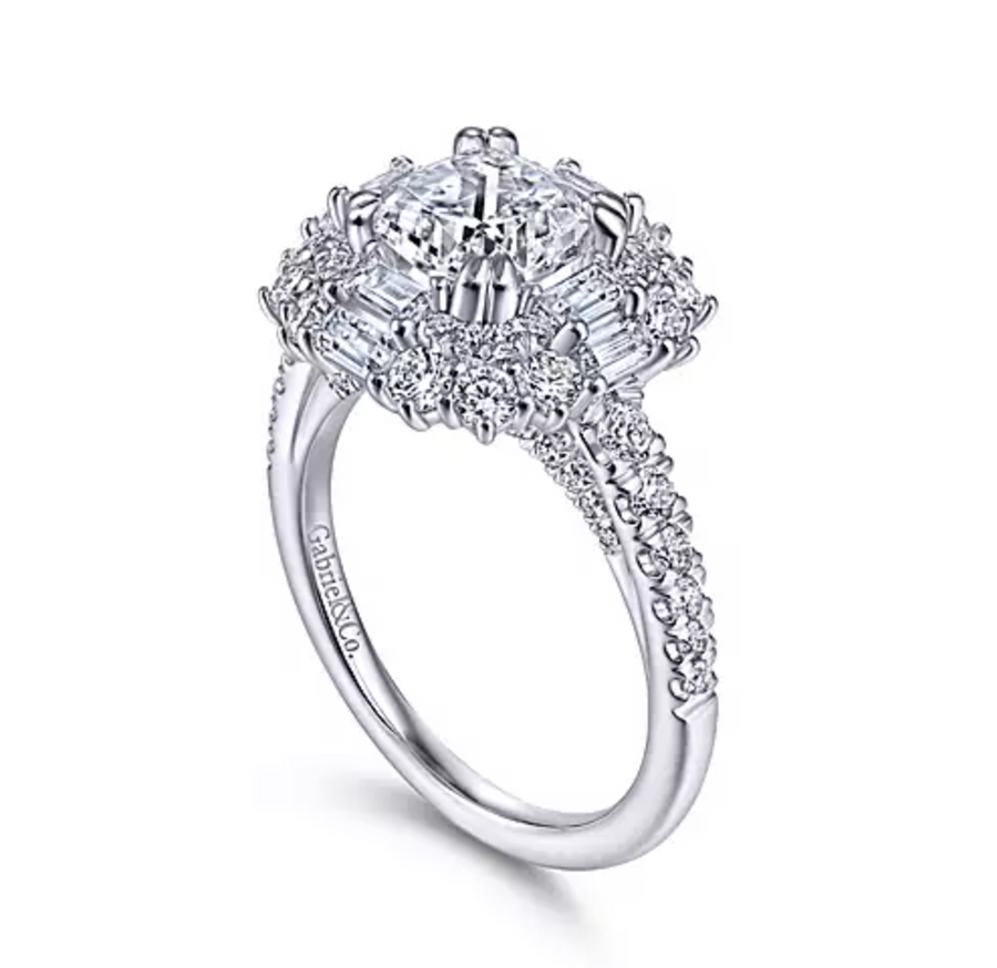 Brocade - 14k White Gold Cushion Cut Double Halo Diamond Engagement Ring