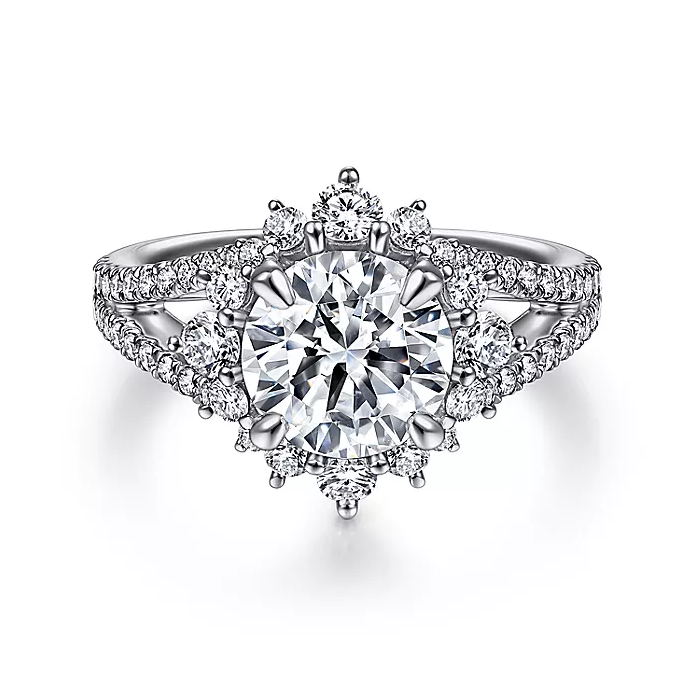 Sonata - 14K White Gold Fancy Halo Round Diamond Engagement Ring