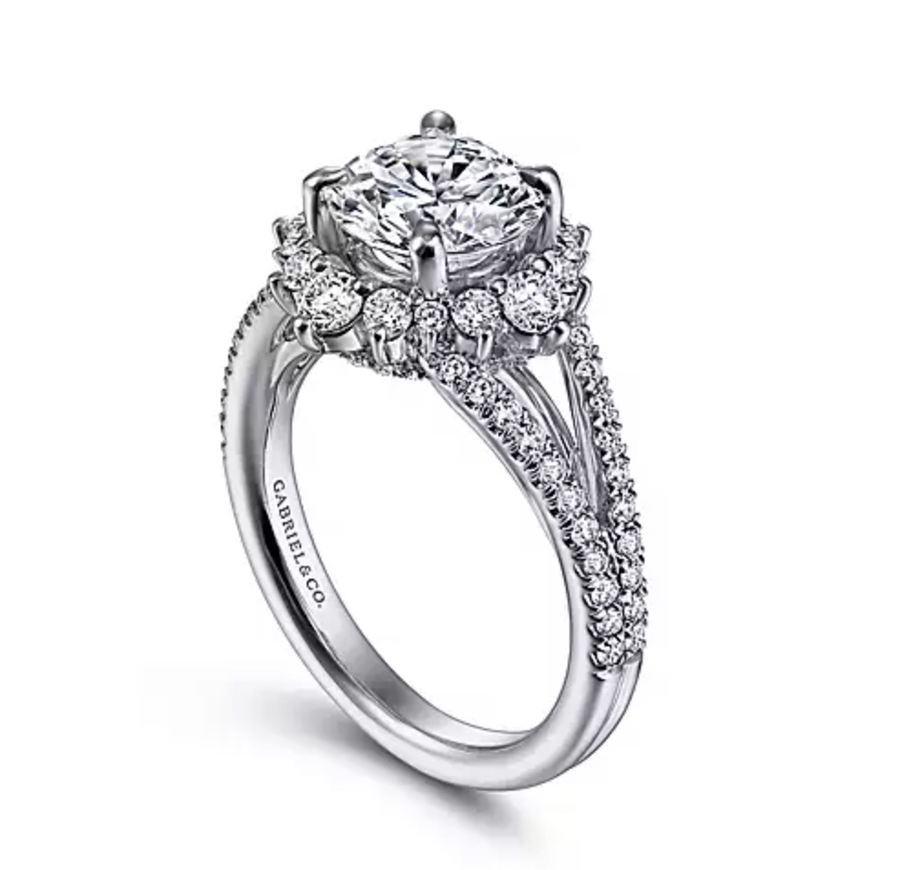 Sonata - 14K White Gold Fancy Halo Round Diamond Engagement Ring