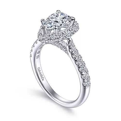 Giordana - 14K White Gold Pear Shape Halo Diamond Engagement Ring