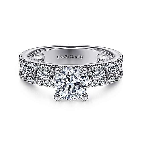 Uliana - 14K White Gold Wide Band Round Diamond Engagement Ring