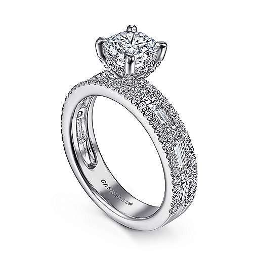 Uliana - 14K White Gold Wide Band Round Diamond Engagement Ring
