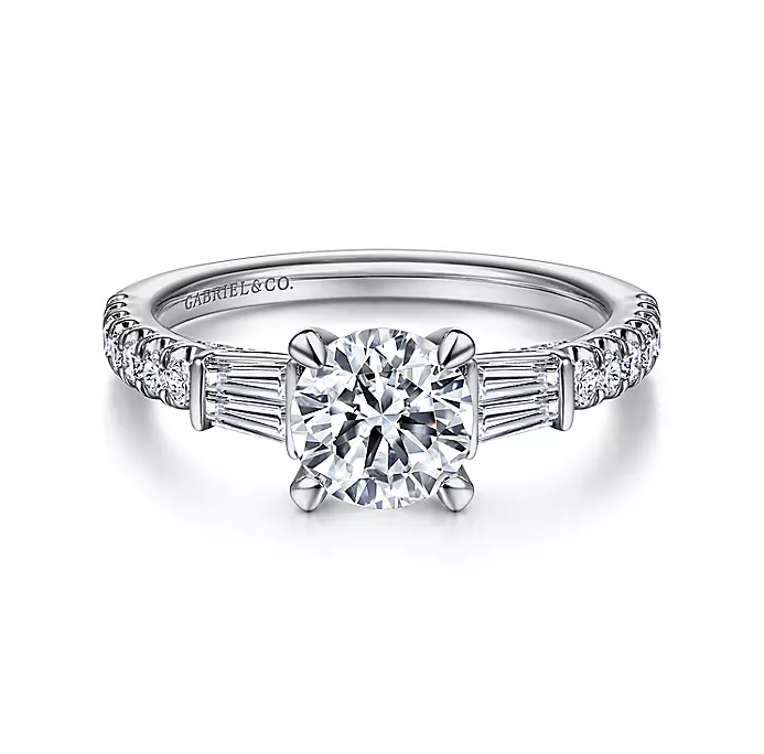 Jaquetta - 14K White Gold Round Three Stone Diamond Engagement Ring