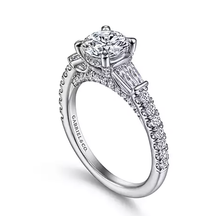 Jaquetta - 14K White Gold Round Three Stone Diamond Engagement Ring