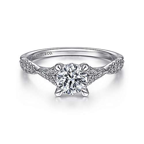 Unica - 14K White Gold Split Shank Round Diamond Engagement Ring
