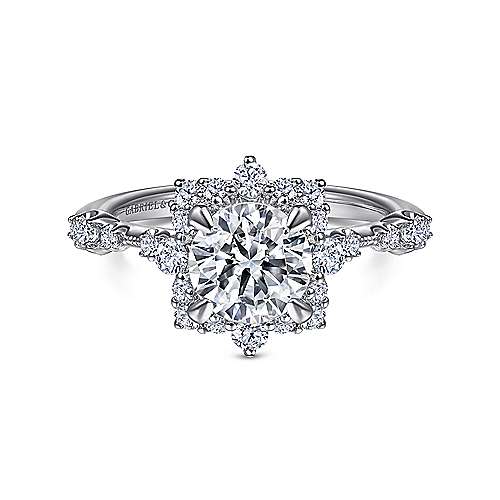 Idalia - 14K White Gold Fancy Halo Round Diamond Engagement Ring