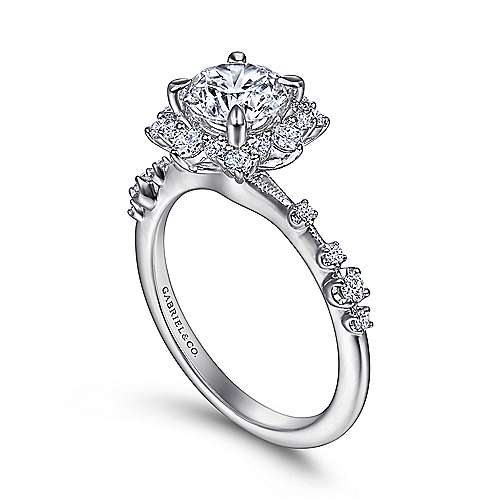 Idalia - 14K White Gold Fancy Halo Round Diamond Engagement Ring