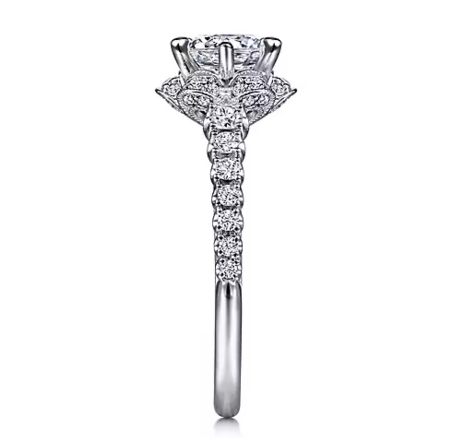 Lido - 14K White Gold Floral Halo Round Diamond Engagement Ring