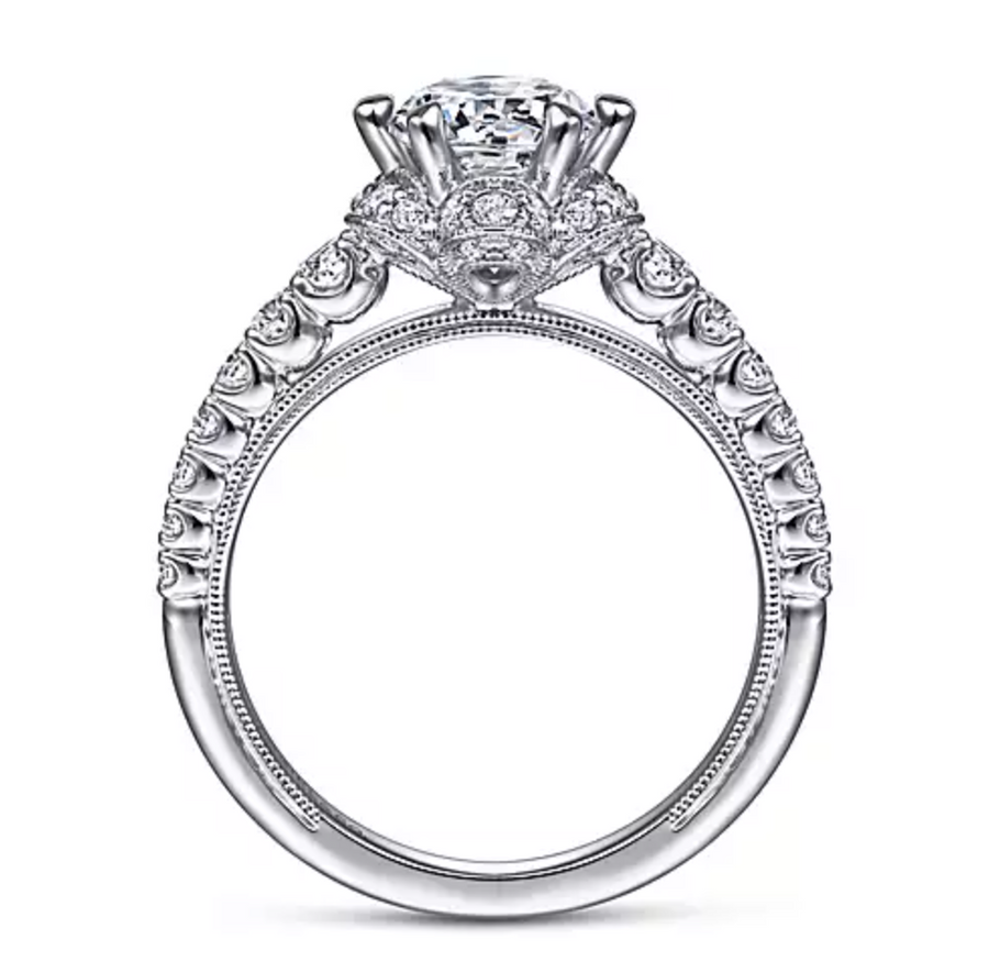 Lido - 14K White Gold Floral Halo Round Diamond Engagement Ring