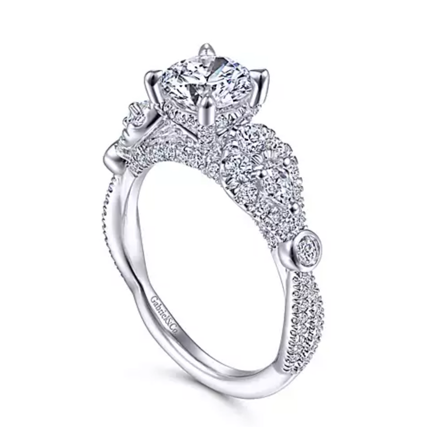 Senta - 14K White Gold Round Three Stone Diamond Engagement Ring