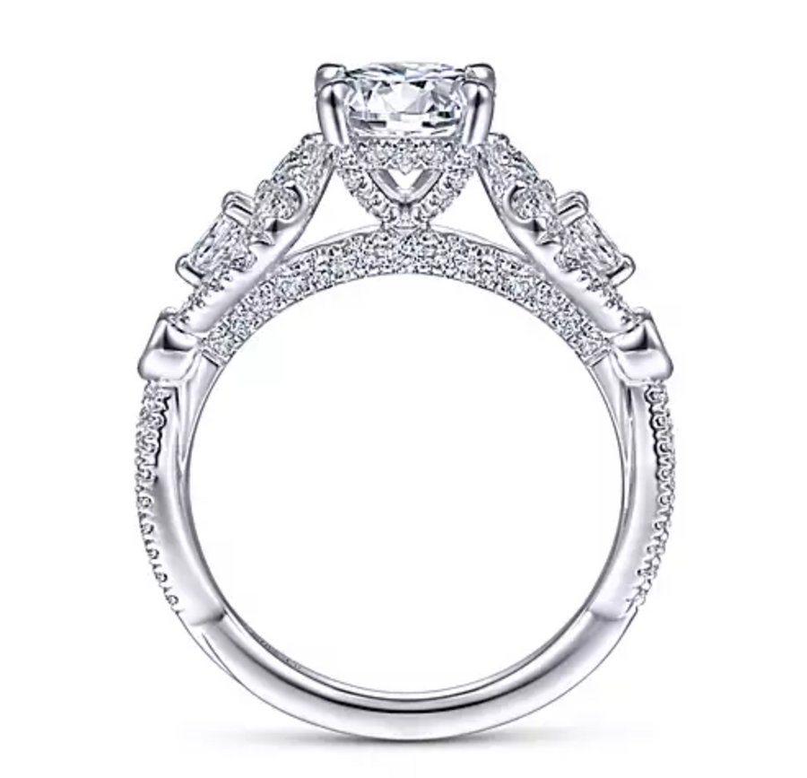 Senta - 14K White Gold Round Three Stone Diamond Engagement Ring