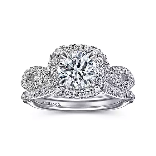 Isabetta - 14K White Gold Cushion Halo Round Diamond Engagement Ring