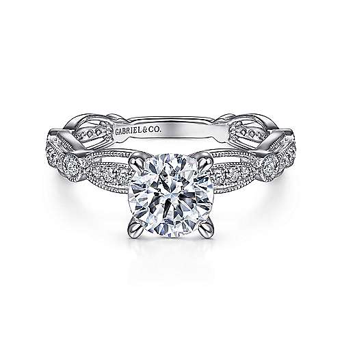 Latizzia - Vintage Inspired 14K White Gold Round Diamond Engagement Ring