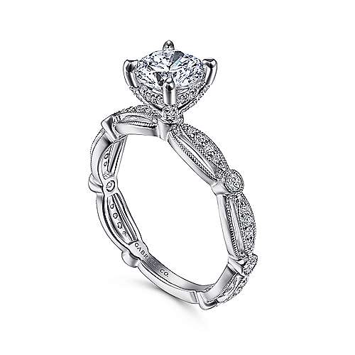 Latizzia - Vintage Inspired 14K White Gold Round Diamond Engagement Ring