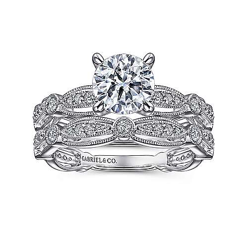 Latizzia - Vintage Inspired 14K White Gold Round Diamond Engagement Ring