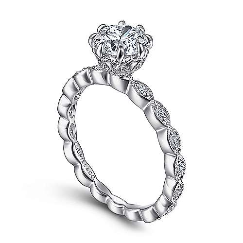 Piazza - Vintage Inspired 14K White Gold Round Diamond Engagement Ring